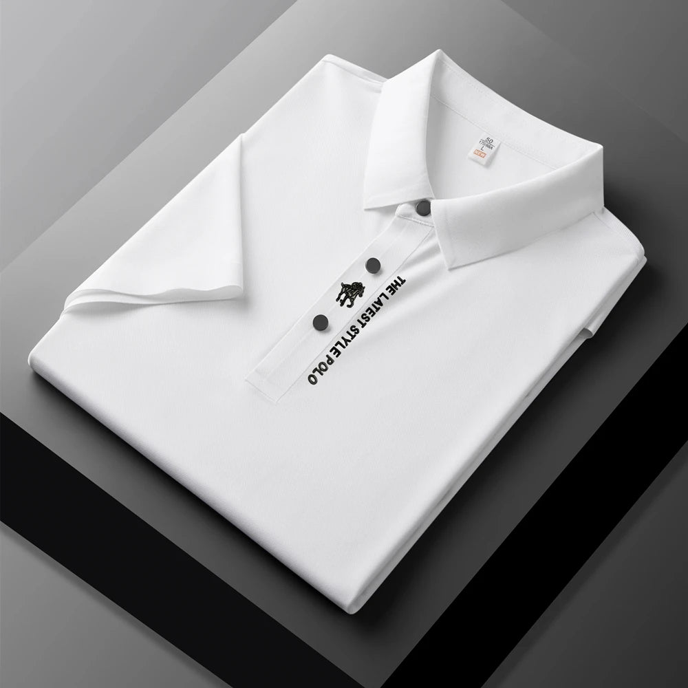 Men's Premium Printed Polo Shirt – Short Sleeve, Seamless Ice Silk, Breathable Golf & Business Casual Summer Tee