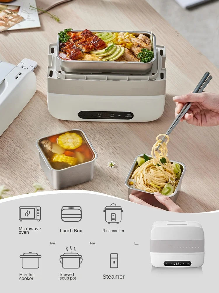 Portable Electric Lunch Box with Self-Heating, 220V Rice Cooker and Multi-Function Food Steamer