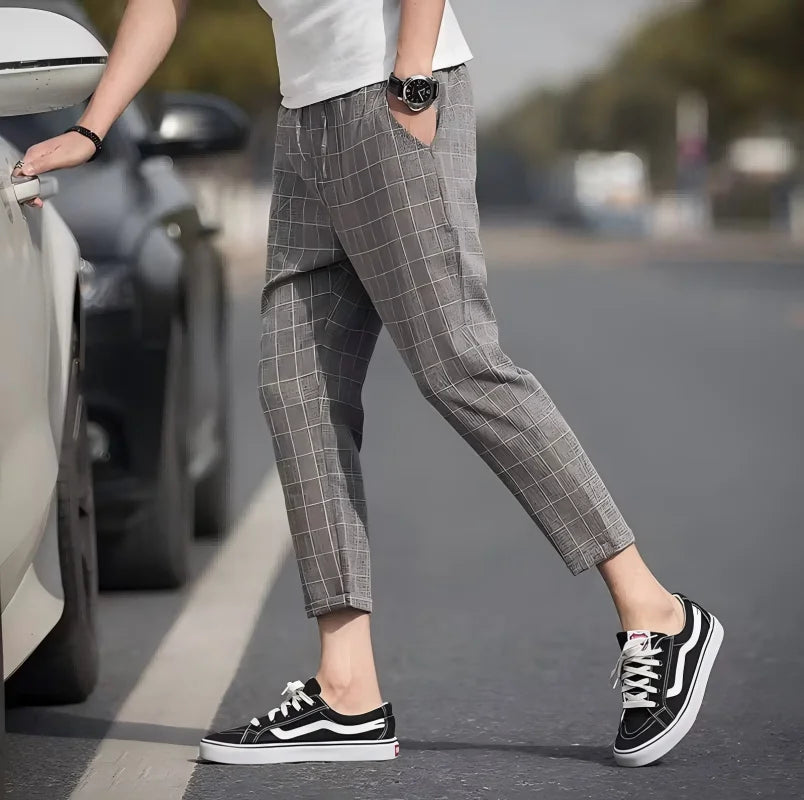 2025 Men's Formal Elastic Waist Straight-Leg Suit Pants – Business Casual Long Trousers in Solid Black and Grey