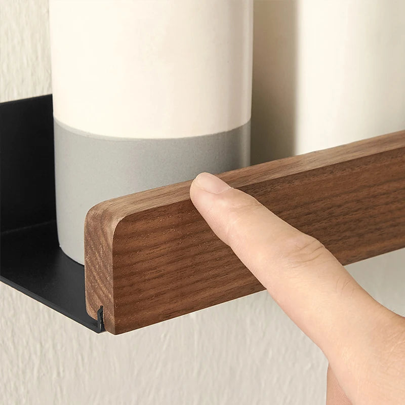 No-Drill Wall-Mounted Solid Wood Corner Bathroom Shelf — Shower Storage Rack and Toilet Shampoo Holder