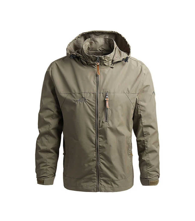 Men's Waterproof Hooded Windbreaker – Casual Outdoor Jacket for Hiking, Camping, and Fishing