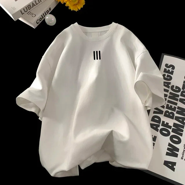 Men's Oversized Cotton T-Shirts – 2024 New Casual Summer Printed Tees, Fashionable and Comfortable, Available in White and 3XL Size.