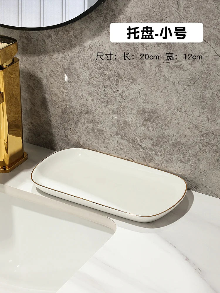 Luxury Ceramic Soap Dish with Irregular Stripes and Perforated Drainage – Household Bathroom Accessory with Washstand Gargle Cup