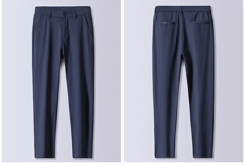 Men's Summer Lightweight Stretch Suit Pants – Slim Fit Korean Style Business Casual Trousers with Elastic Waist