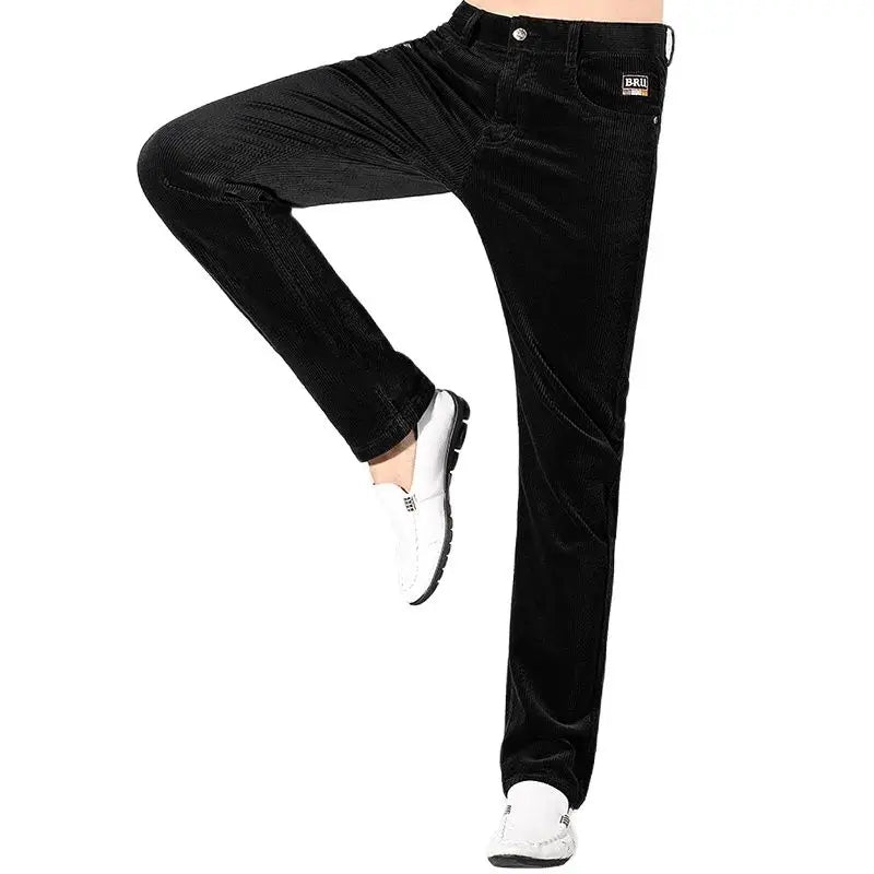 Men’s New Winter Stretch Corduroy Pants by Bruce & Shark – Thickened Cotton Casual Trousers, Loose Fit, Mid-Rise, Fashionable, Available up to Size 40