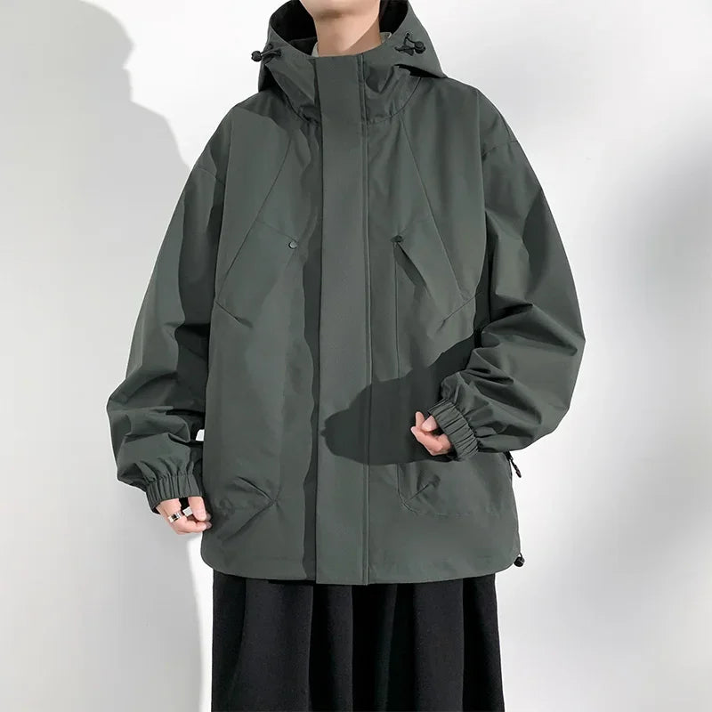 Men’s Waterproof Windbreaker Camping Jacket – Plus Size Up to 8XL, Casual Solid Color Outerwear