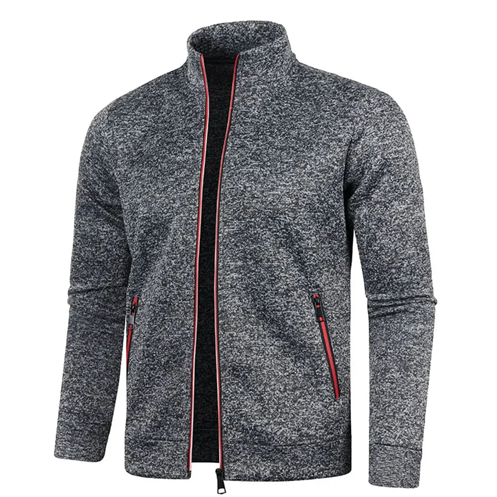 Men’s Autumn Zip-Up Jacket with Stand Collar – Casual Fleece Sweatshirt, Long Sleeve Streetwear Coat