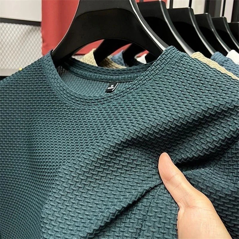 Men's Summer Ice Silk Mesh T-shirt – Lightweight Short Sleeve Breathable Tee, 2025 Solid Color Casual Top