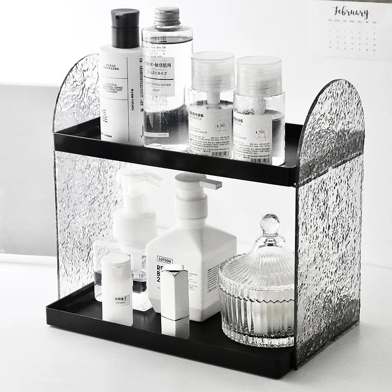 Clear Acrylic Makeup Organizer – Double-Layer Lipstick & Skincare Storage Box, Desktop Display Rack