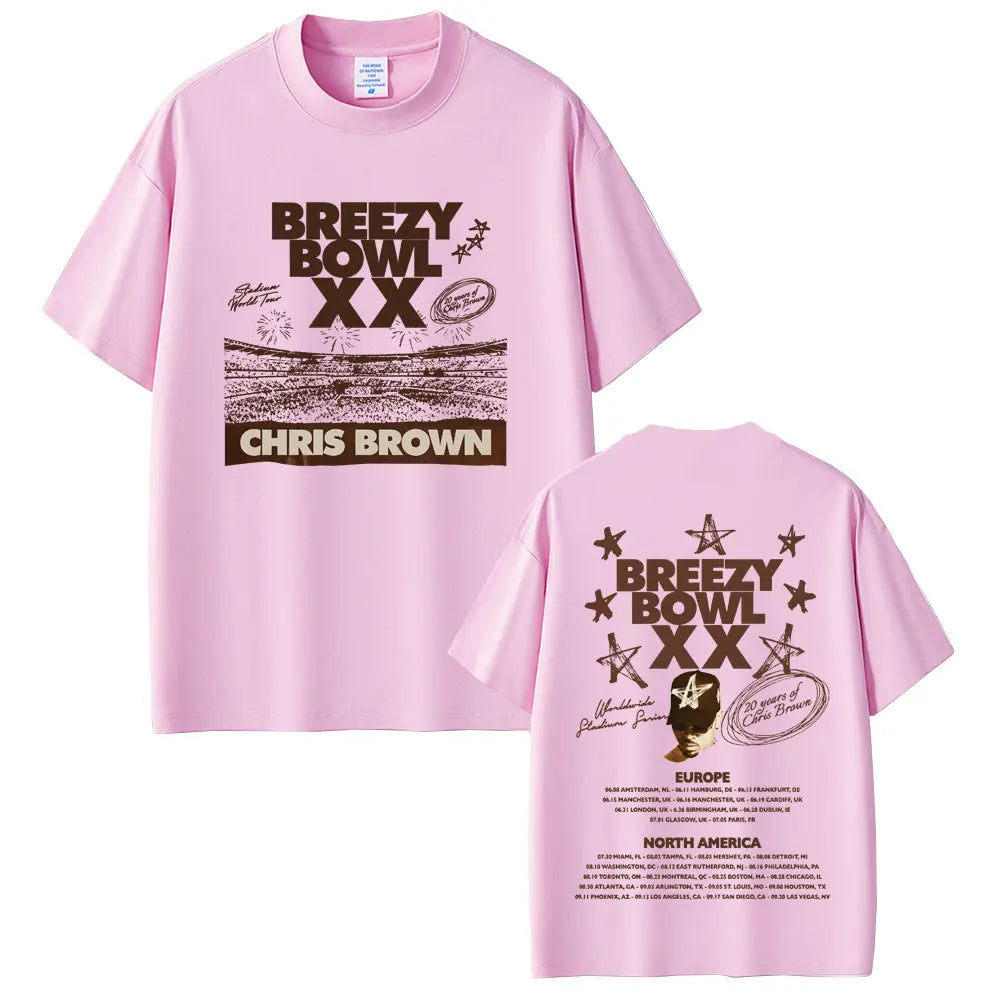 Chris Brown Breezy Bowl XX 2025 Tour Vintage Cotton T-Shirt for Men & Women – Casual Summer Hip Hop Oversized Tee
