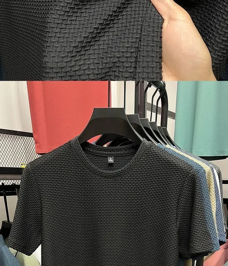 Men's Summer Ice Silk Mesh T-shirt – Lightweight Short Sleeve Breathable Tee, 2025 Solid Color Casual Top