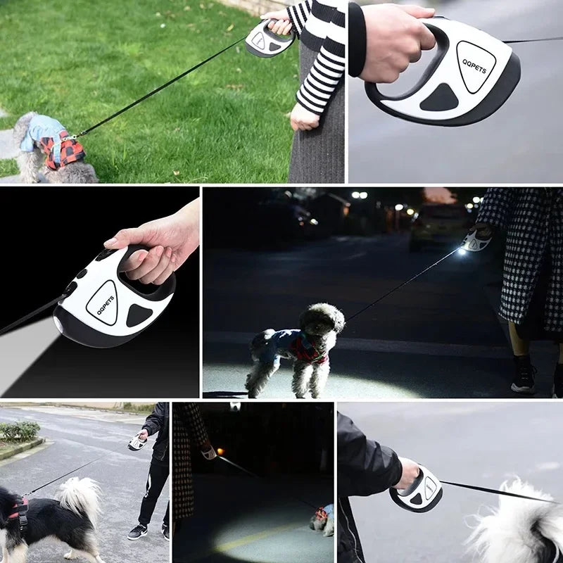 Retractable LED Dog Leash – 3M/5M Automatic Extendable Fiber Rope Pet Leash for Walking with Handheld Grip