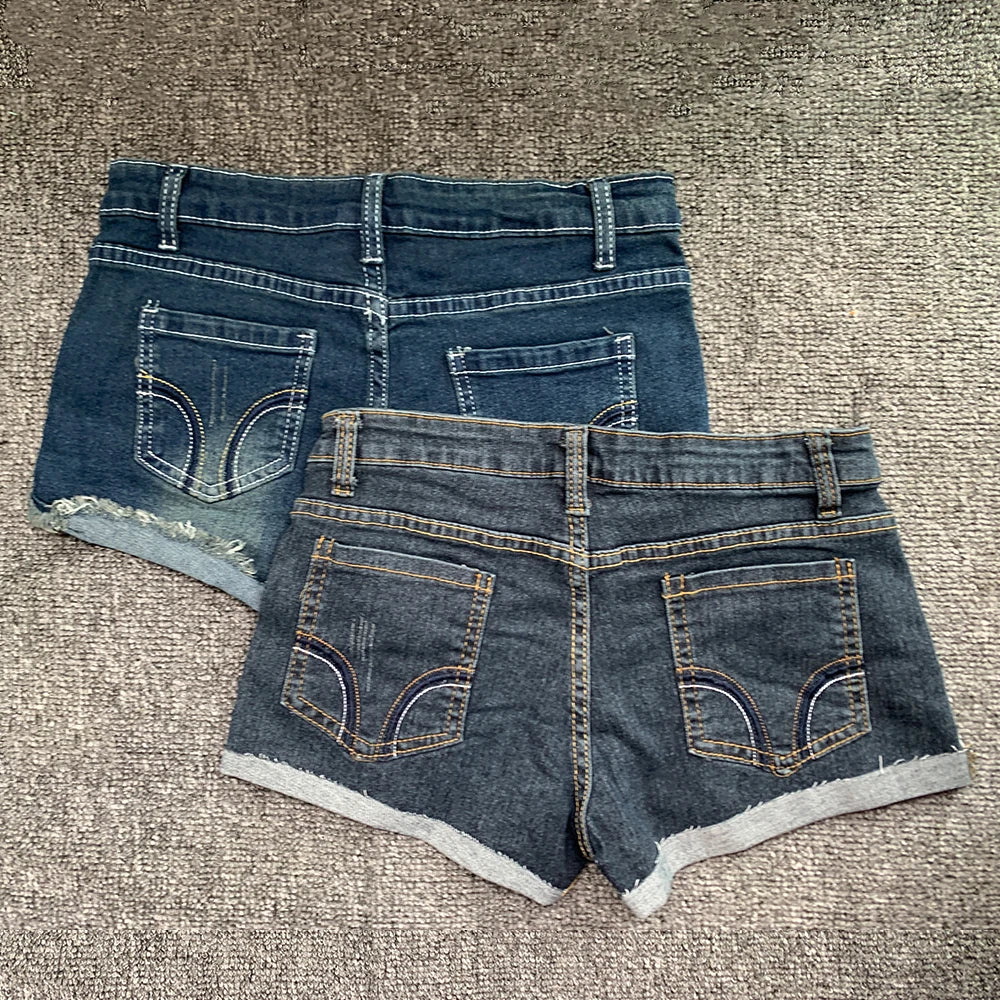Summer Korean Style Low Waist Slim Fit Denim Shorts for Women, Y2K Elastic Hot Pants with Embroidery and Wrapped Design