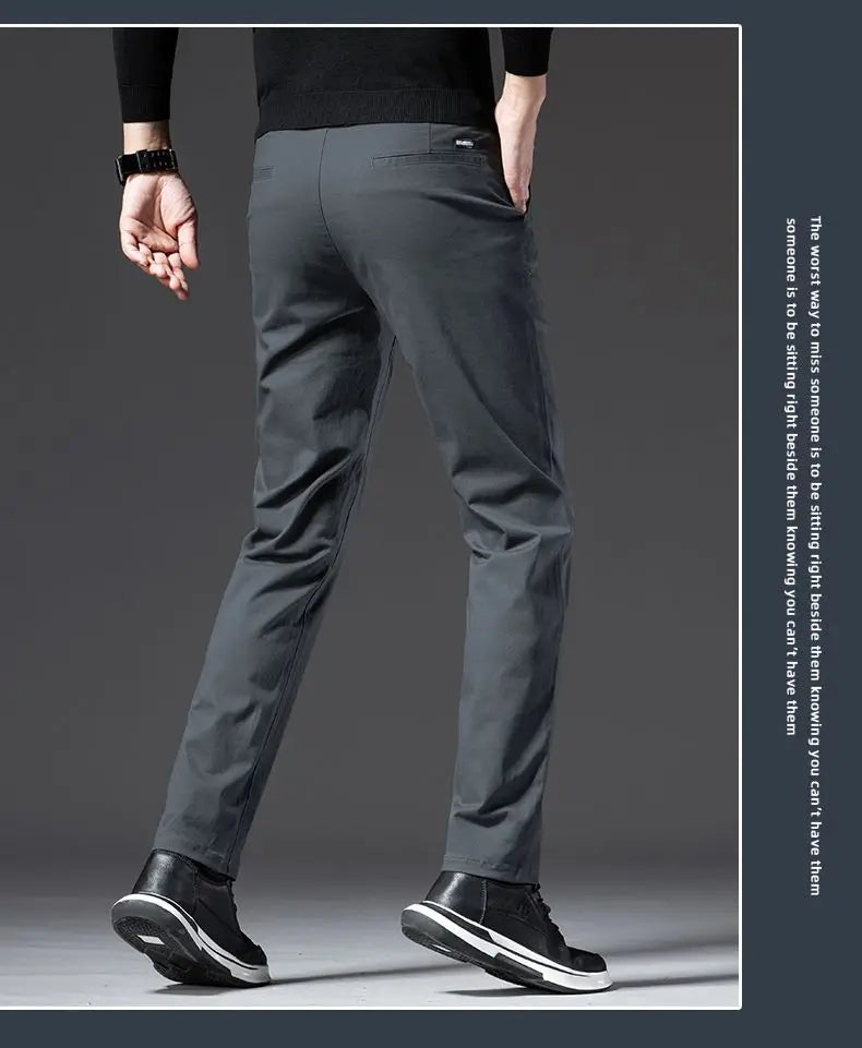 New Fashion Men's Slim Fit Straight Trousers – Comfortable, Breathable, Elastic Casual Long Pants for Everyday Wear