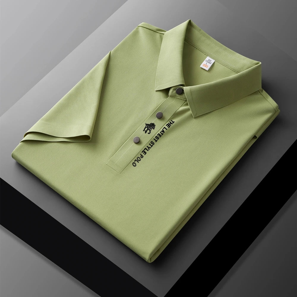 Men's Premium Printed Polo Shirt – Short Sleeve, Seamless Ice Silk, Breathable Golf & Business Casual Summer Tee