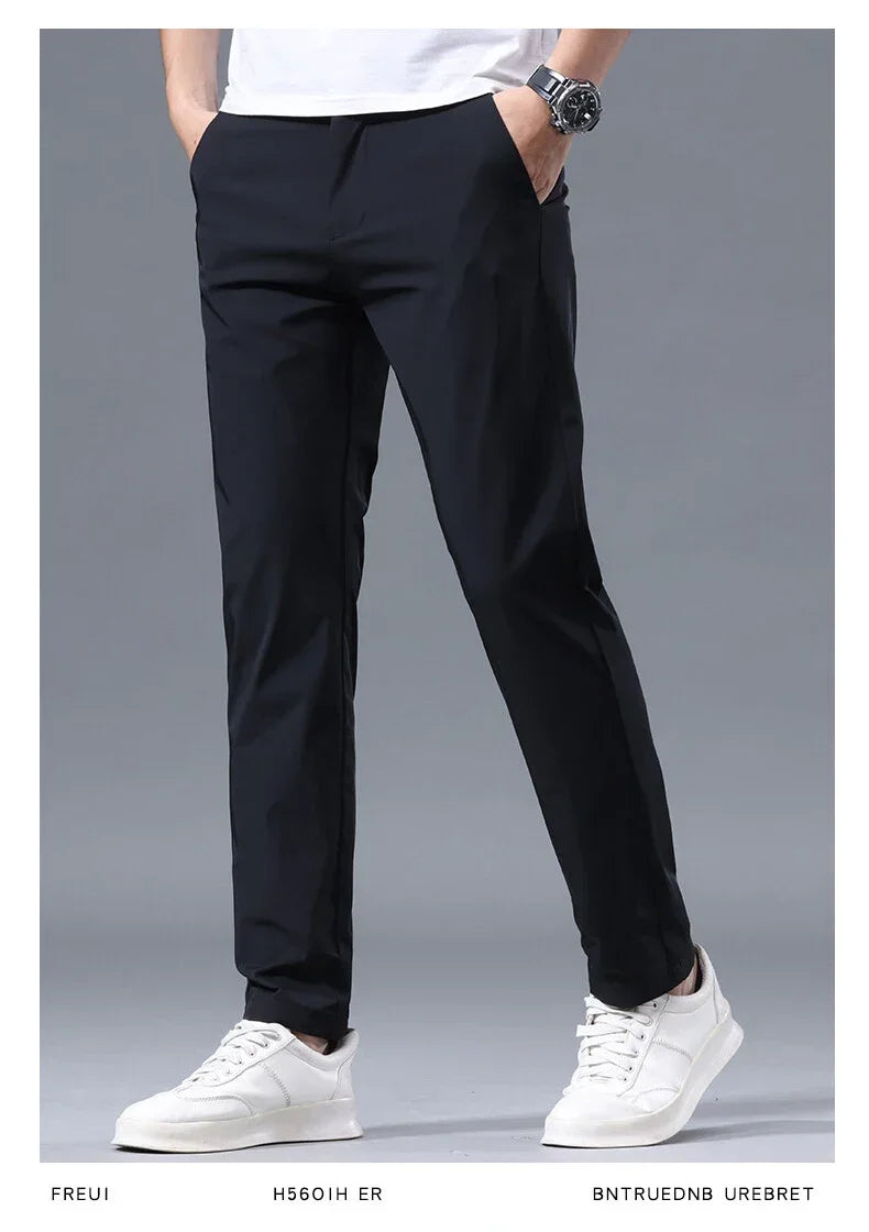 Men's Summer Lightweight Stretch Suit Pants – Slim Fit Korean Style Business Casual Trousers with Elastic Waist