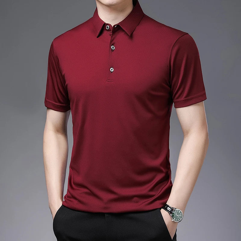 2024 Men's Solid Color Polo Shirt – Summer Casual Business Style, Short Sleeve, Comfortable & Breathable