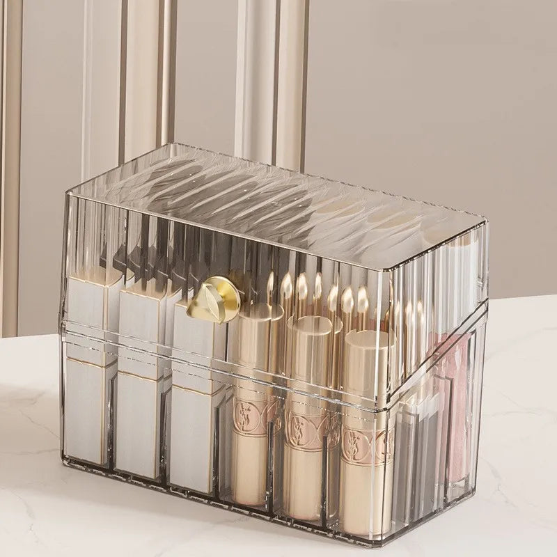 Dustproof Makeup Organizer Box – Lipstick, Brush, Skincare & Palette Storage for Desktop Use