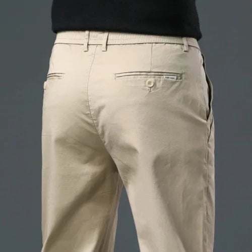 Men’s Classic Straight-Leg Cotton Trousers – 98% Cotton, Breathable Business Casual Pants with Elastic Comfort – Ideal for Spring & Summer