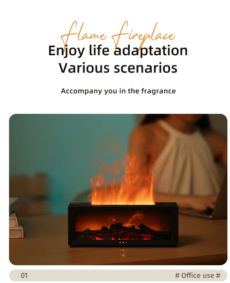 3D Flame Essential Oil Diffuser with Colorful Fireplace Aromatherapy Humidifier and Remote Control