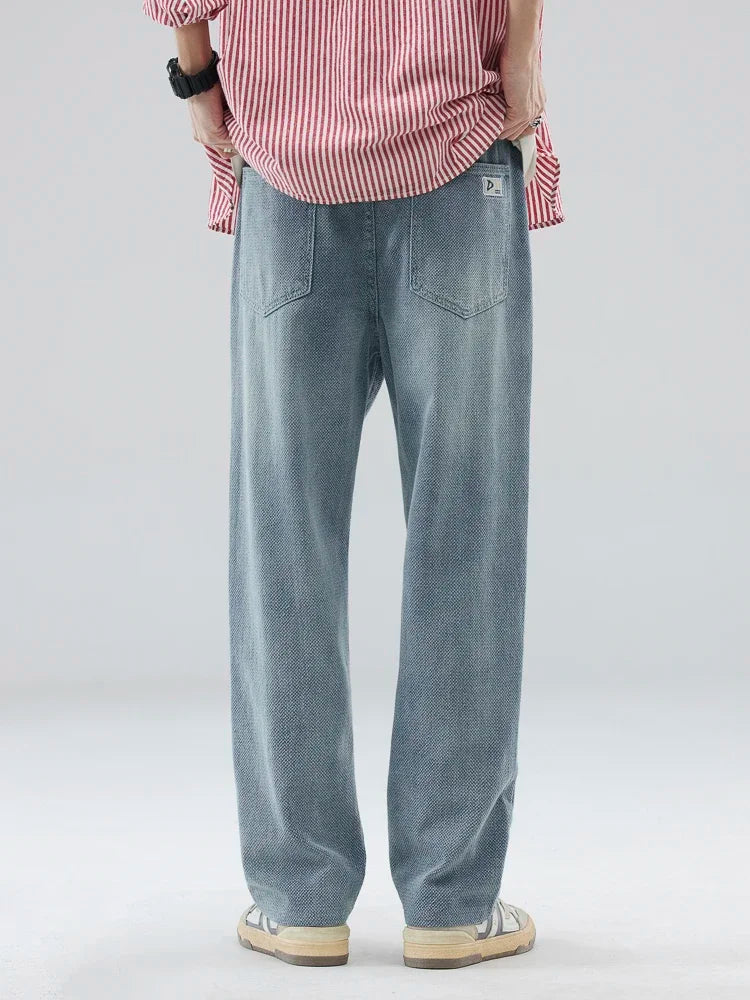 Vintage Men’s Baggy Jeans – Korean Style Starry Sky Fabric, Straight Fit Casual Denim Trousers, High Street Personalized Pants