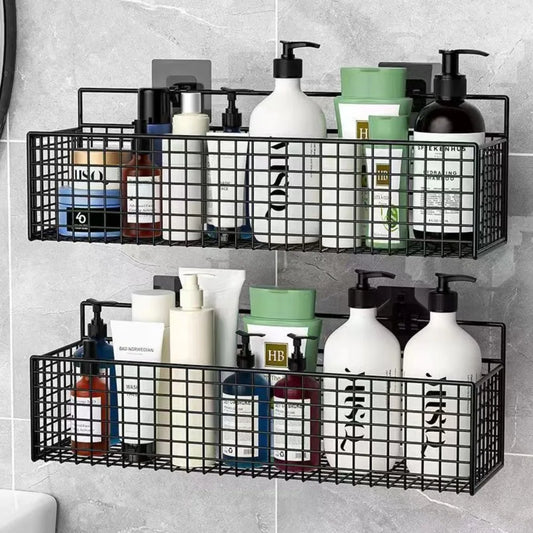 Wall-Mounted Iron Bathroom Shelf – No-Drill Storage Rack, Single-Layer Organizer for Toilets & Washrooms