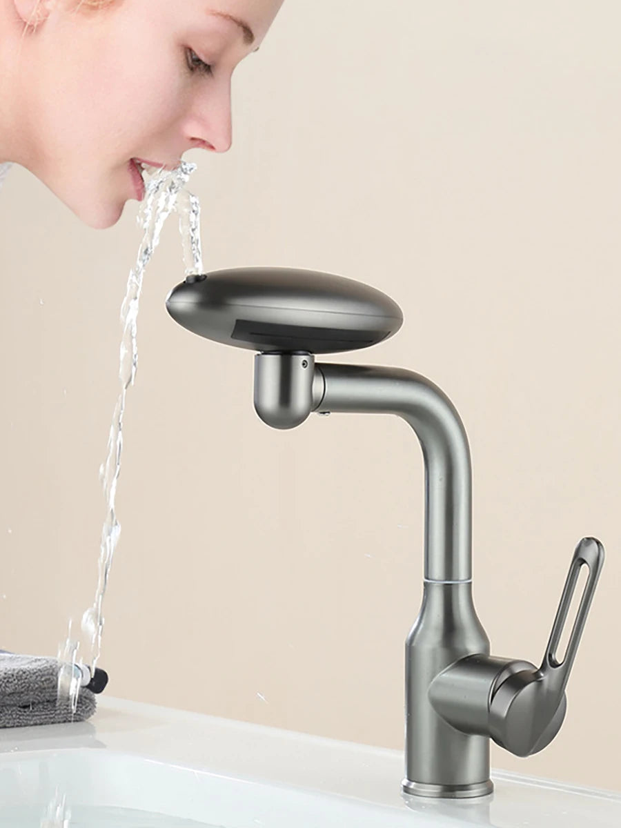 Multi-Functional Waterfall Basin Faucet with 4 Spray Modes, 360° Rotating Hot & Cold Sink Mixer Tap for Bathroom Use