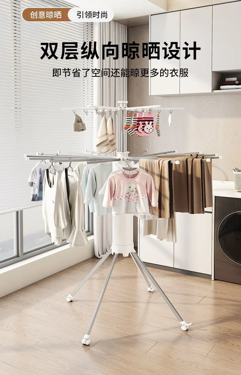 Compact Double-Layer Folding Drying Rack for Floor-to-Ceiling Balcony Use