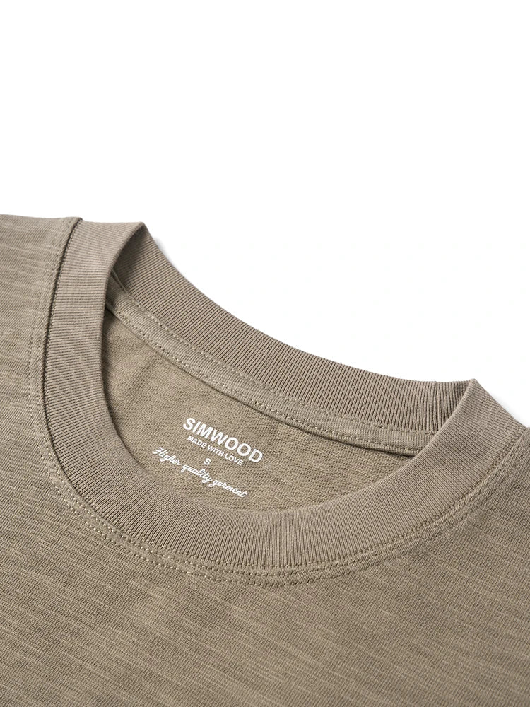 SIMWOOD 2025 Summer Oversized Heavyweight 300gsm Slub Cotton T-Shirt for Men with Letter Embroidery