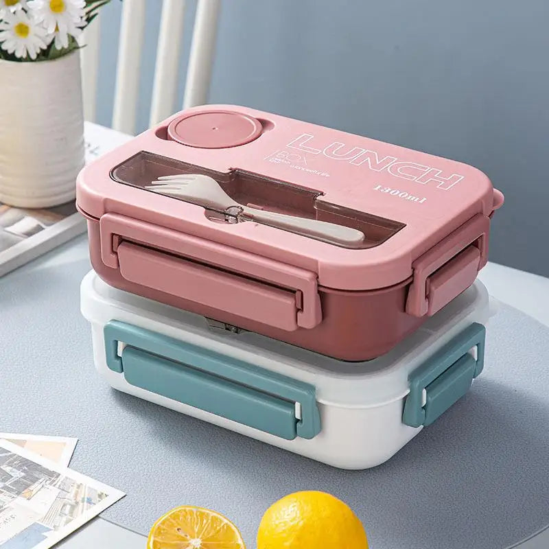 1300ML 4-Compartment Bento Lunch Box with Cutlery – Microwave & Dishwasher Safe, Leakproof Food Container for School, Work & Adults