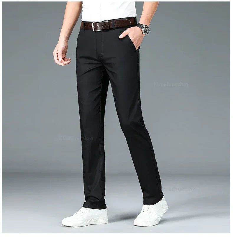 Men's Summer Bamboo Fiber Slim Fit Business Trousers – Breathable, Stylish Formal Long Pants for Casual or Office Wear