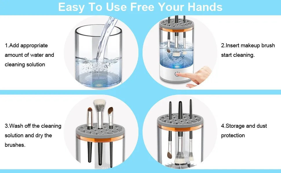 Portable USB Electric 3-in-1 Makeup Brush Cleaner with Drying Rack – Fast and Easy Brush Washer