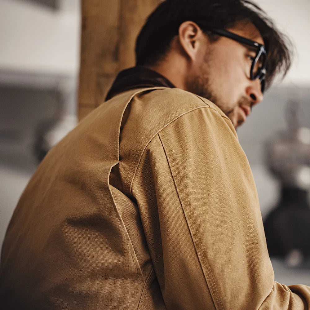Maden Retro Interstellar J001 Canvas Detroit Hunting Jacket – Heavy-Duty Work Coat with Lapel Collar and Multiple Pockets
