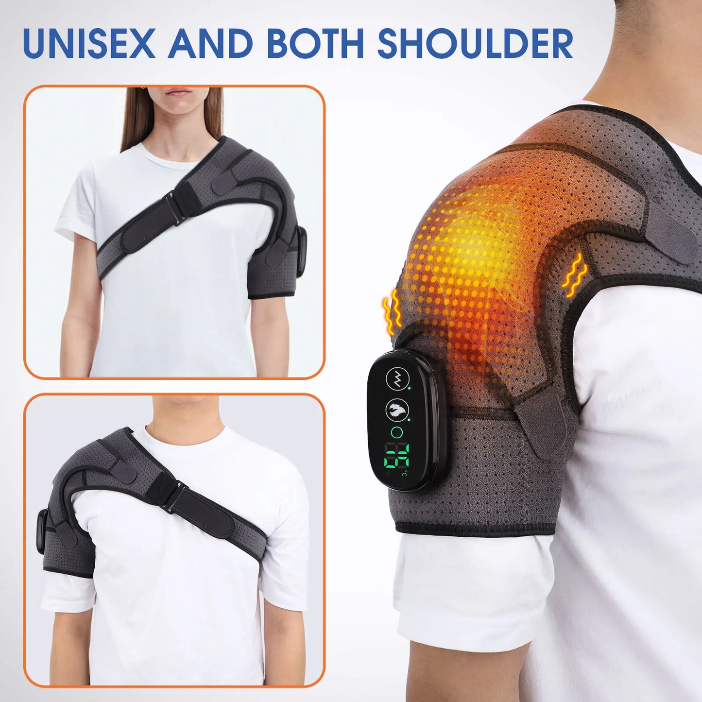 Rechargeable Electric Shoulder Massager with Heating & Vibration – Thermal Therapy Belt for Knee & Arthritis Pain Relief