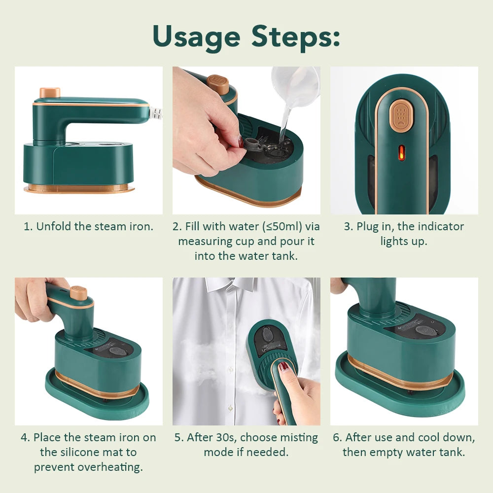 Compact Foldable Handheld Garment Steamer & Iron – Portable Steam & Dry Iron for Clothes, Ideal for Home and Travel