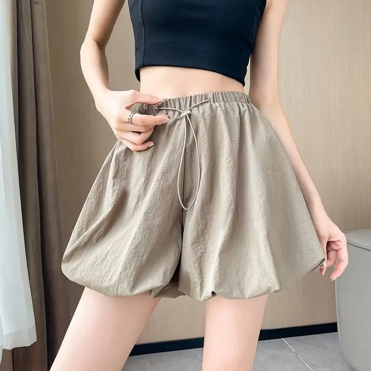 Women's High-Waist Lantern Shorts – Casual Summer Streetwear with Pockets, Relaxed Fit for Students, Youth, and Everyday Wear