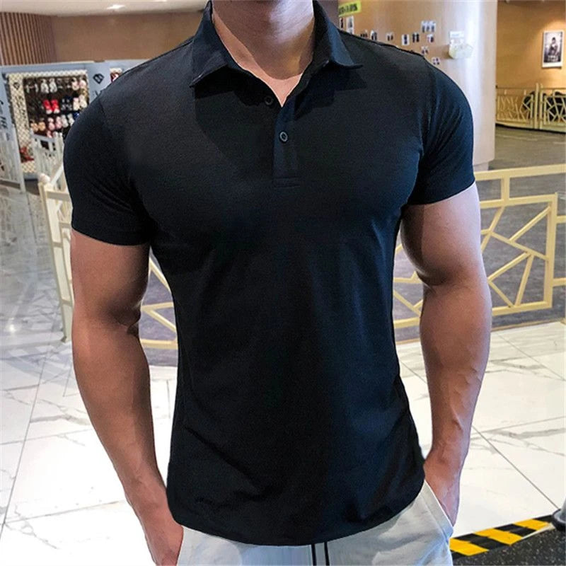Men’s Slim Fit Polo Shirt – Quick Dry Solid Color Short Sleeve Sports Tee for Spring & Summer