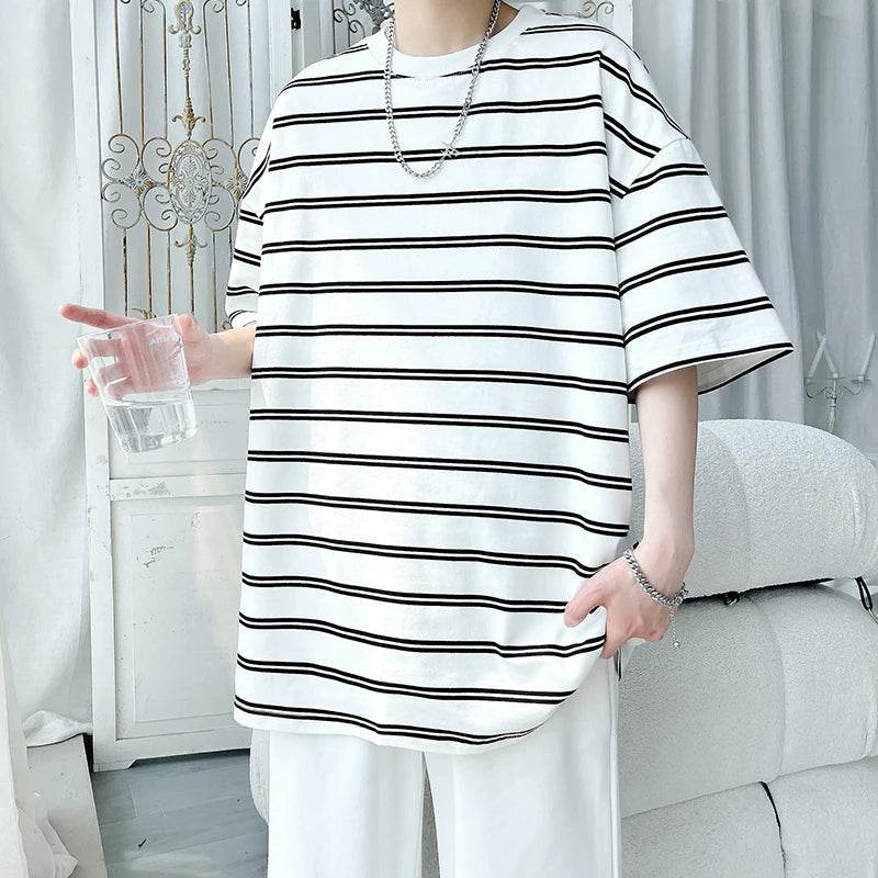 Men’s Striped Cotton T-Shirt – Casual Summer Fashion Tee, Oversized Fit, Available Up to 5XL, Funny and Stylish Design 