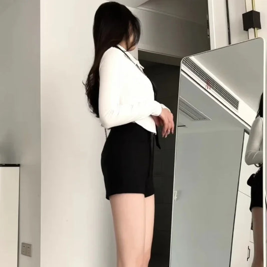 Women's Slim Fit Black Shorts – Korean Streetwear Style, High Elasticity, Clubwear & Casual Fashion for Autumn