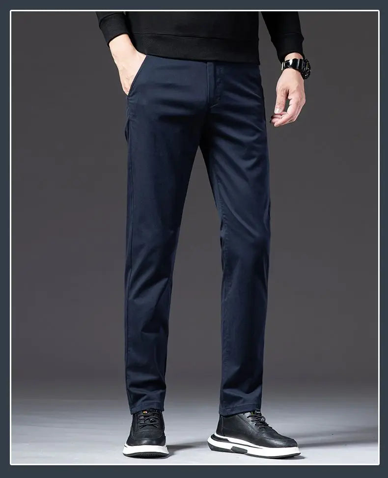 New Fashion Men's Slim Fit Straight Trousers – Comfortable, Breathable, Elastic Casual Long Pants for Everyday Wear