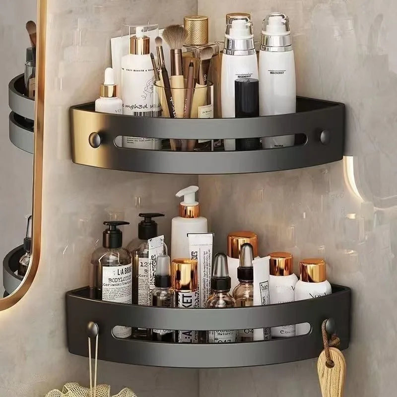 2PCS Adhesive Corner Shelves – No-Drill Wall-Mounted Bathroom Organizer for Shower, Sink & Toilet
