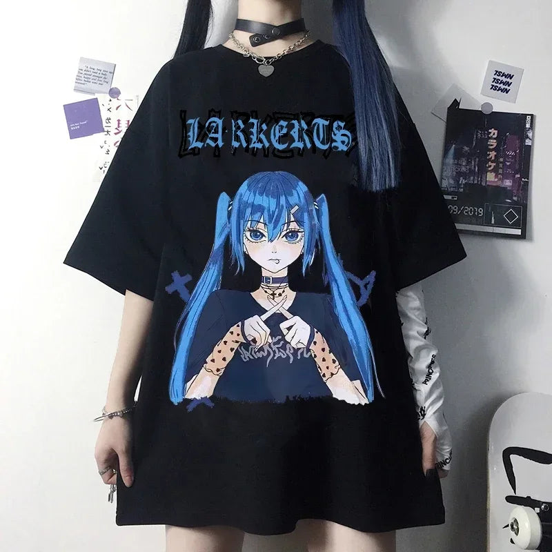Women's Gothic Harajuku Loose T-Shirt – Aesthetic Dark Grunge Y2K Streetwear Top