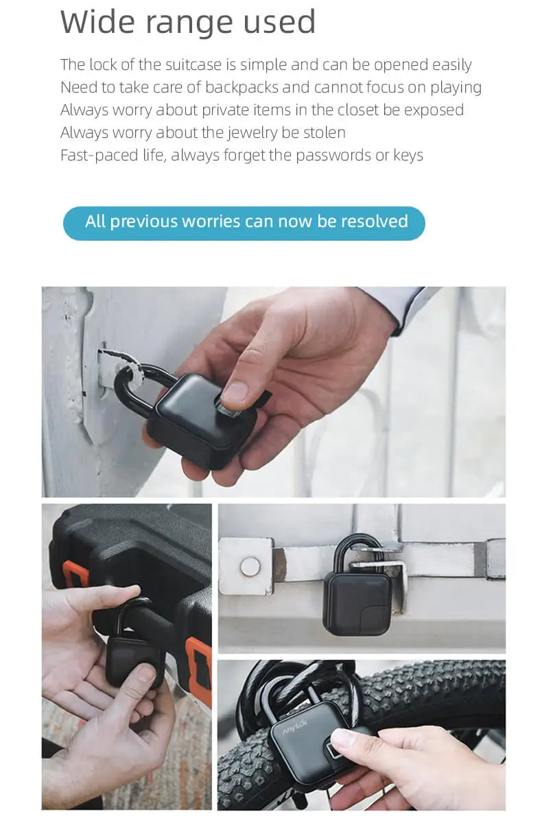 Smart Bluetooth Fingerprint Padlock with Remote Unlock via Tuya App and Extended Battery Life