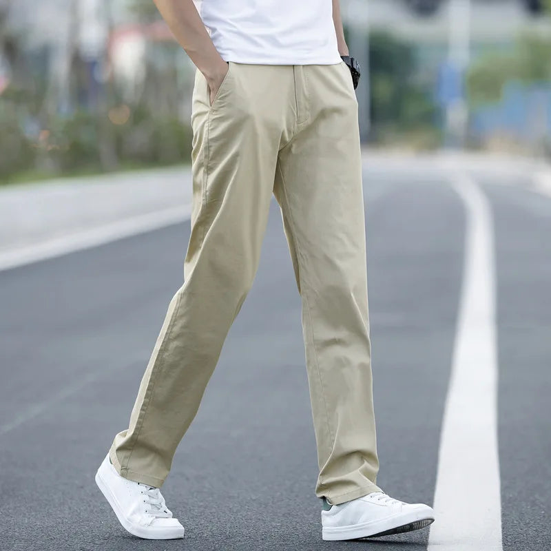 Men's Summer Lightweight Stretch Chino Pants – Loose Fit Cotton Trousers in Khaki, Blue, and Black – Plus Sizes 42 & 44