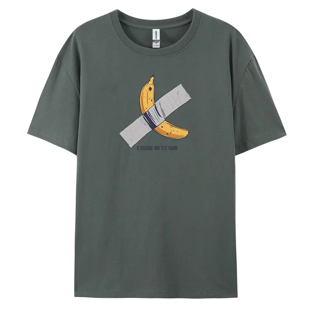 Men's Oversized Casual Banana Print T-Shirt – 100% Cotton Short Sleeve Fashion Tee