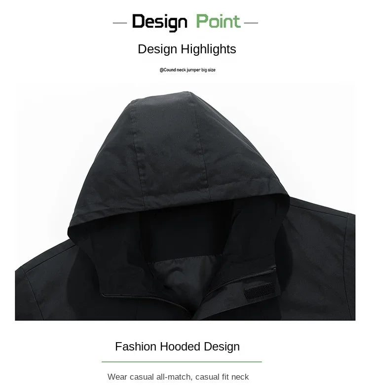 Men’s Waterproof Windbreaker Camping Jacket – Plus Size Up to 8XL, Casual Solid Color Outerwear
