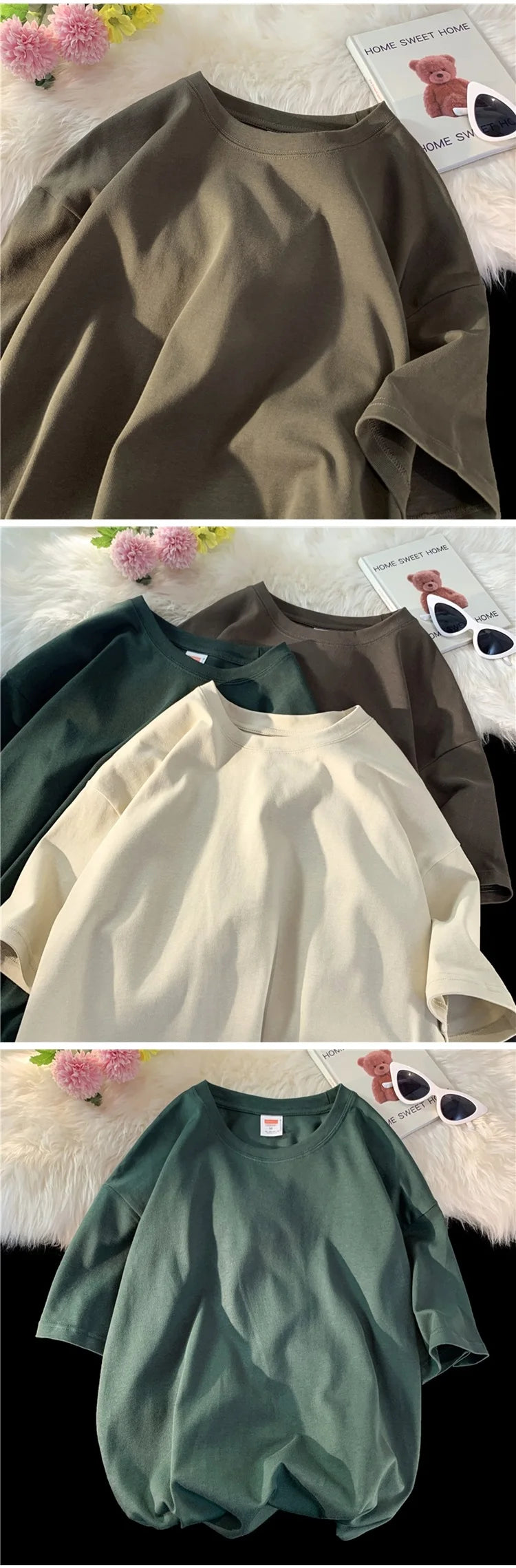 Unisex Oversized Heavyweight Cotton T-Shirt – 260gsm Basic Solid Color Hip-Hop Style Summer Tee