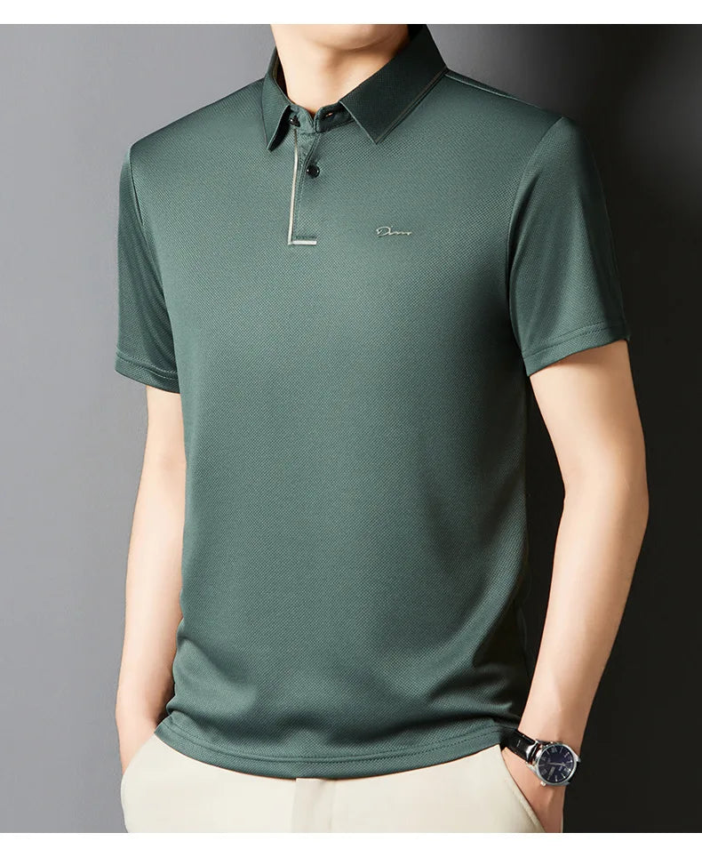 Men’s Premium Seamless Polo – Luxury Cool Fabric, Slim Fit, Anti-Wrinkle, Business‑Casual Golf Tee