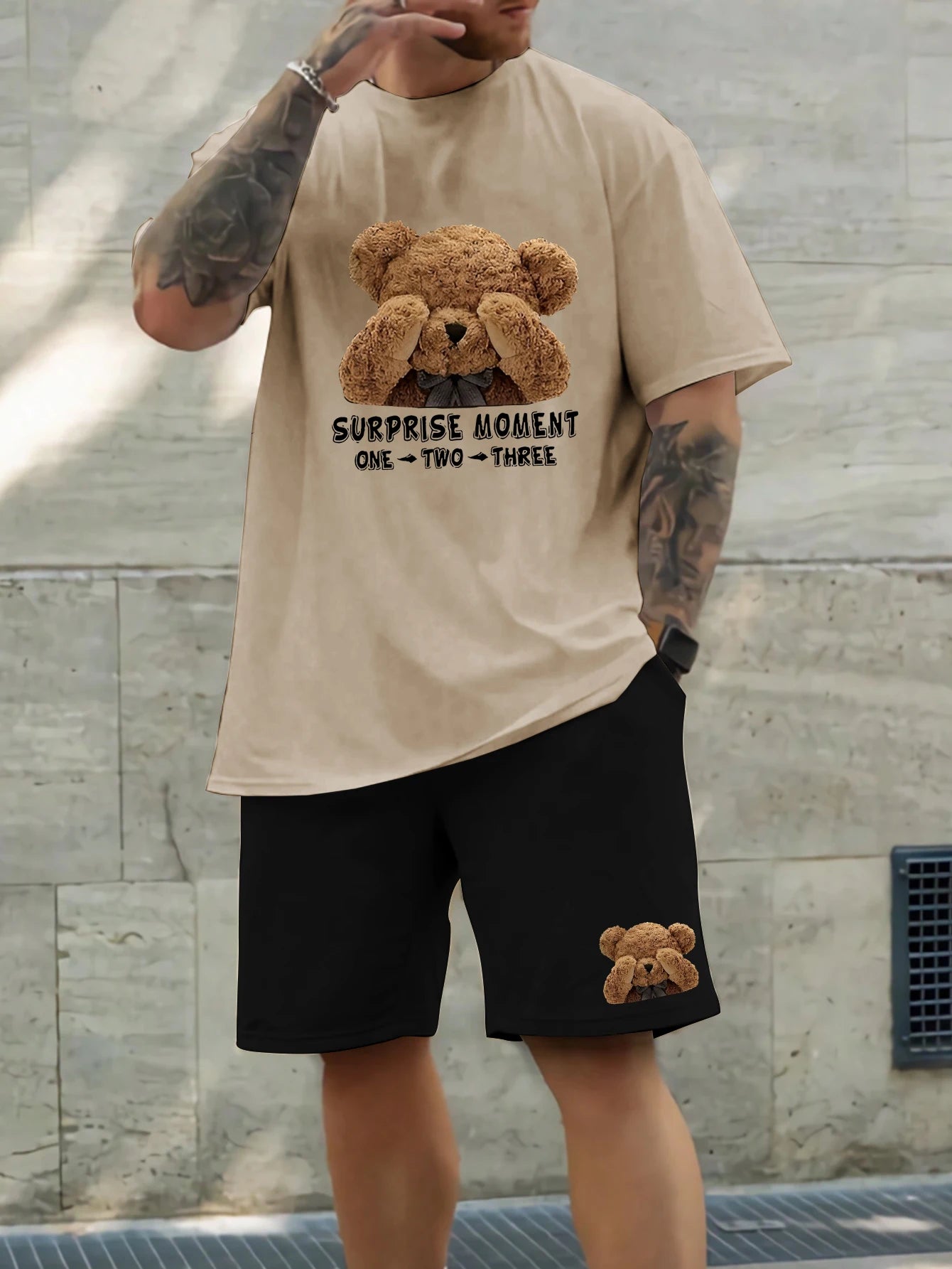Men's Summer Two-Piece Set – Printed Short Sleeve T-Shirt & Shorts, Trendy Round Neck Sports Outfit for Casual Wear