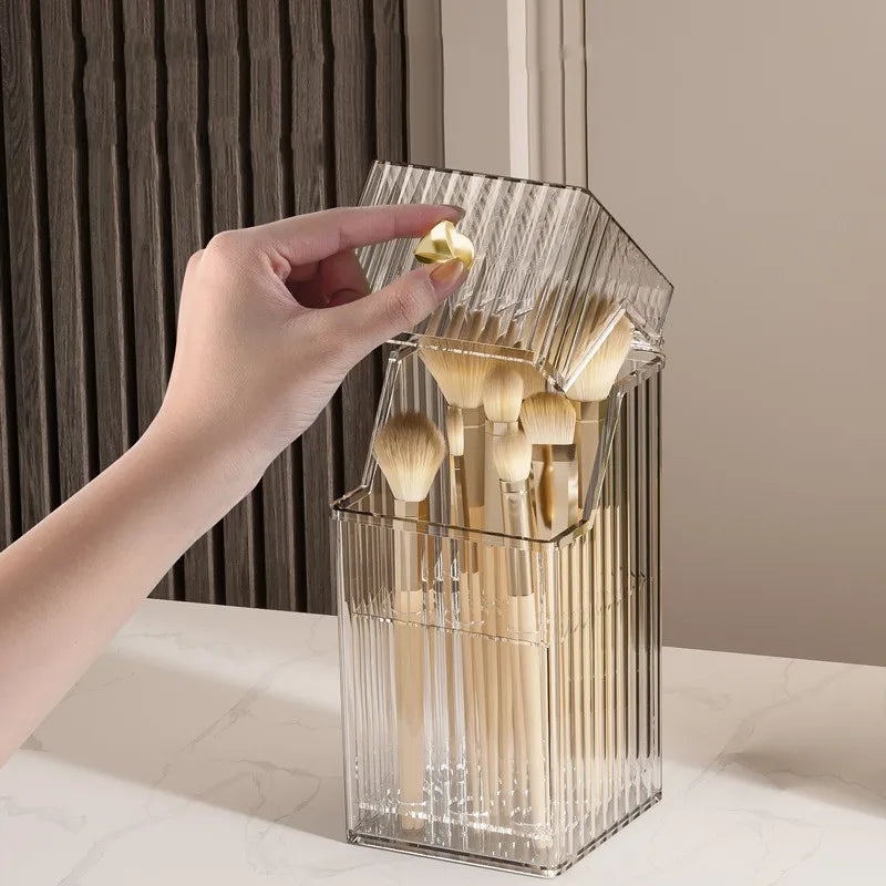 Dustproof Makeup Organizer Box – Lipstick, Brush, Skincare & Palette Storage for Desktop Use